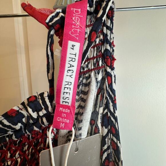 Tracy Reese Anthropologie Smocked Halter Dress 100% Silk Indigo Ruby Motif M NWT - Picture 9 of 12